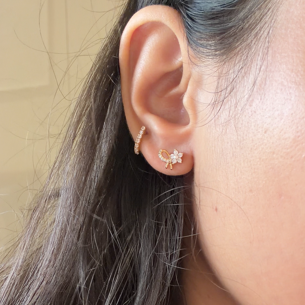 Bow Knot with Floral Detail Stud Earrings