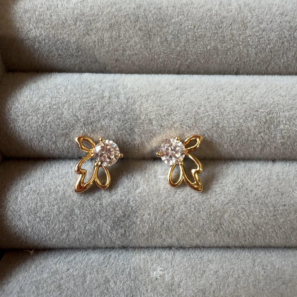 CZ Solitaire & Half Butterfly Stud Earrings