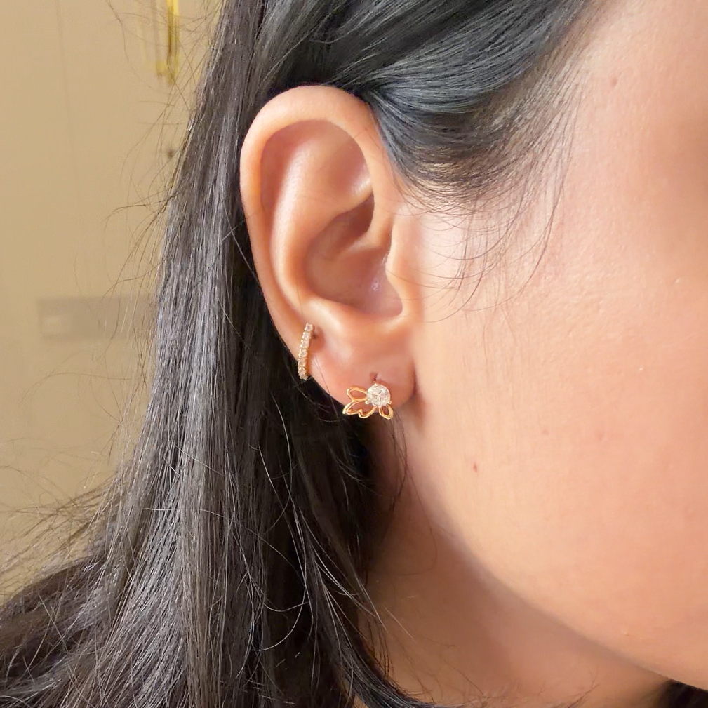 CZ Solitaire & Half Butterfly Stud Earrings