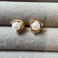 Classic Pearl Gold Swirl Stud Earrings