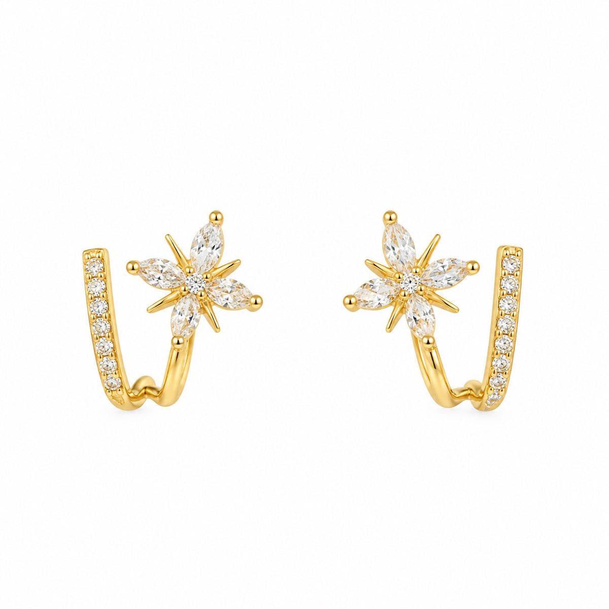 Starburst Flower Double-Row Huggie Earrings
