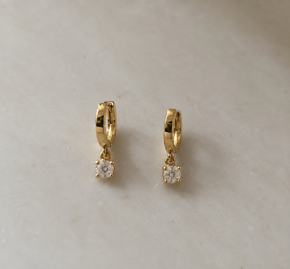 Round Solitaire Drop Huggie Earrings