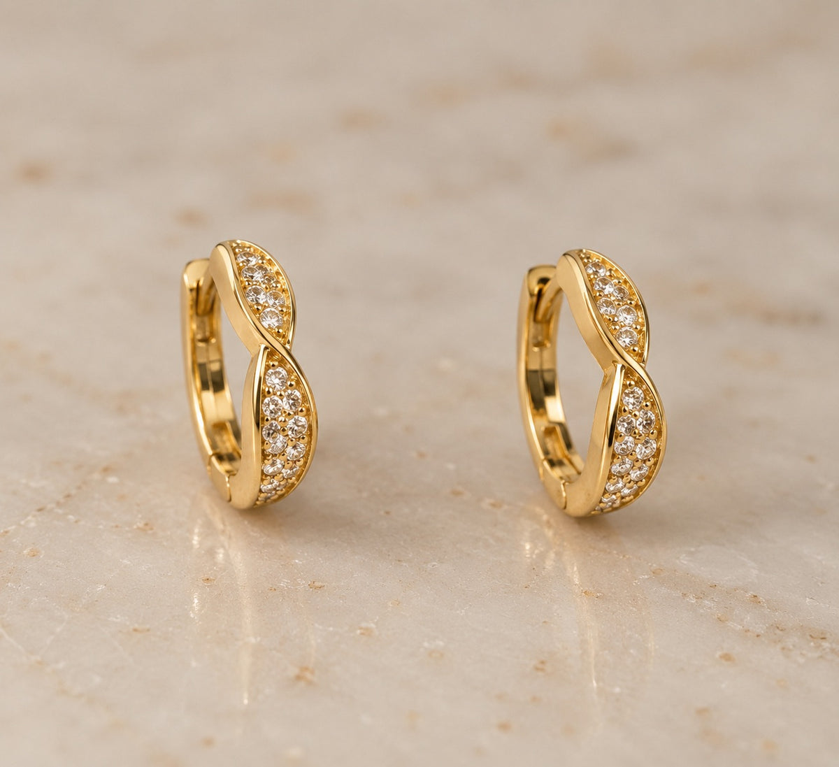 Twisted Pavé Gold Huggie Hoop Earrings