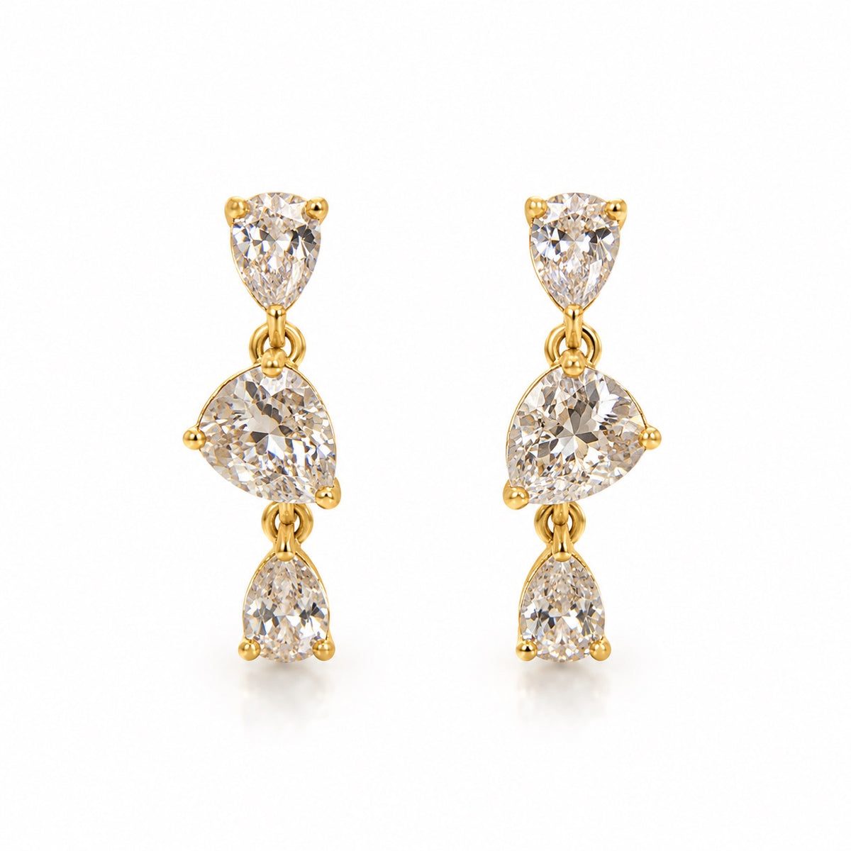Triple Pear Solitaire Tiered Drop Earrings