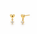 Golden Heart & Solitaire Dangle Earrings