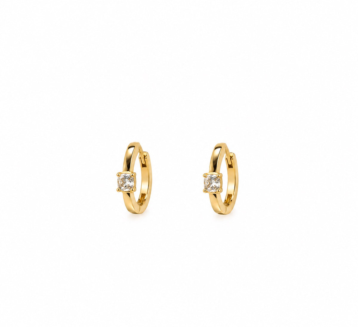 Solitaire Accent Gold Huggie Hoop Earrings