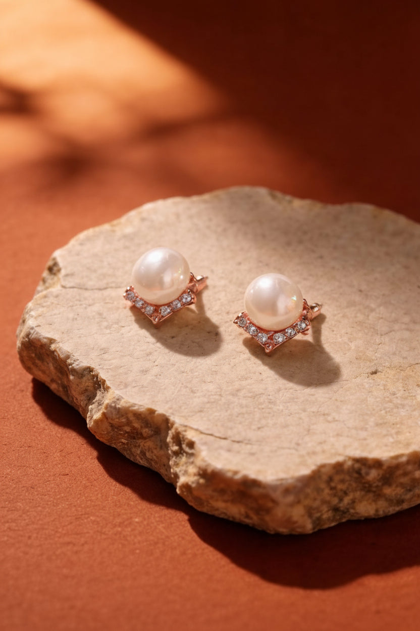 Angled Pearl Stud Earrings