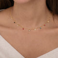 Ribbon Bow Charm Necklace with Multicoloured Stones