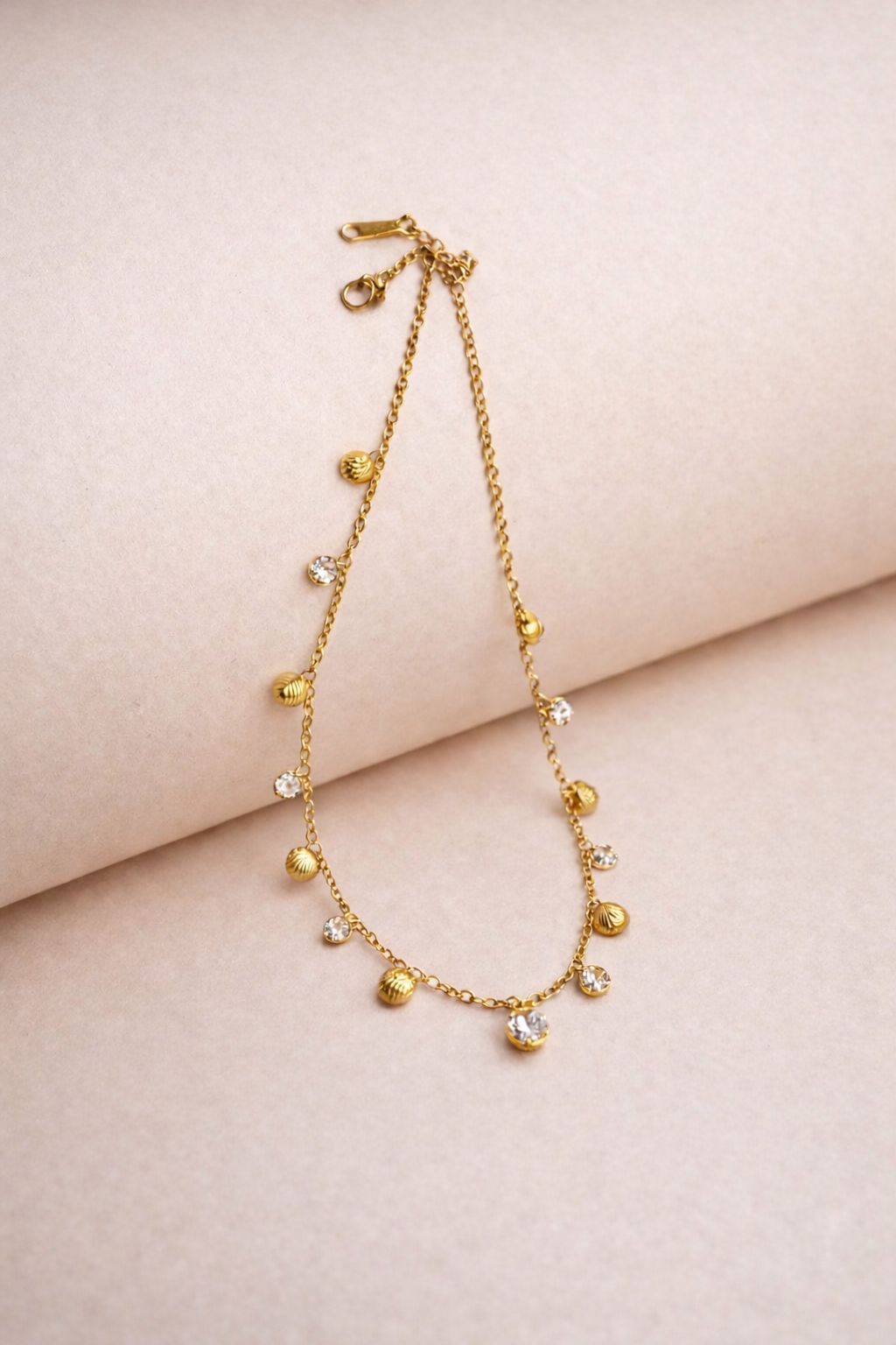 Shell & Round Stone Charm Necklace