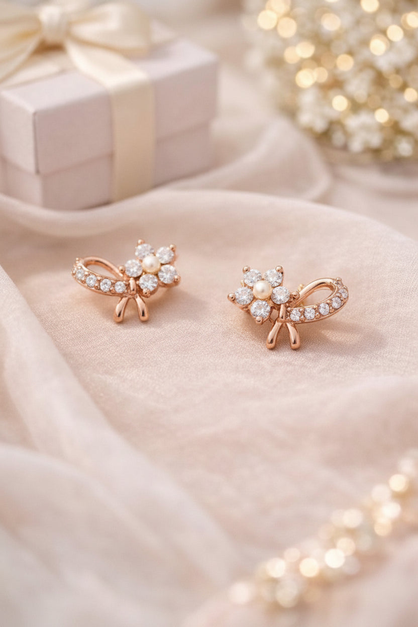 Bow Knot with Floral Detail Stud Earrings