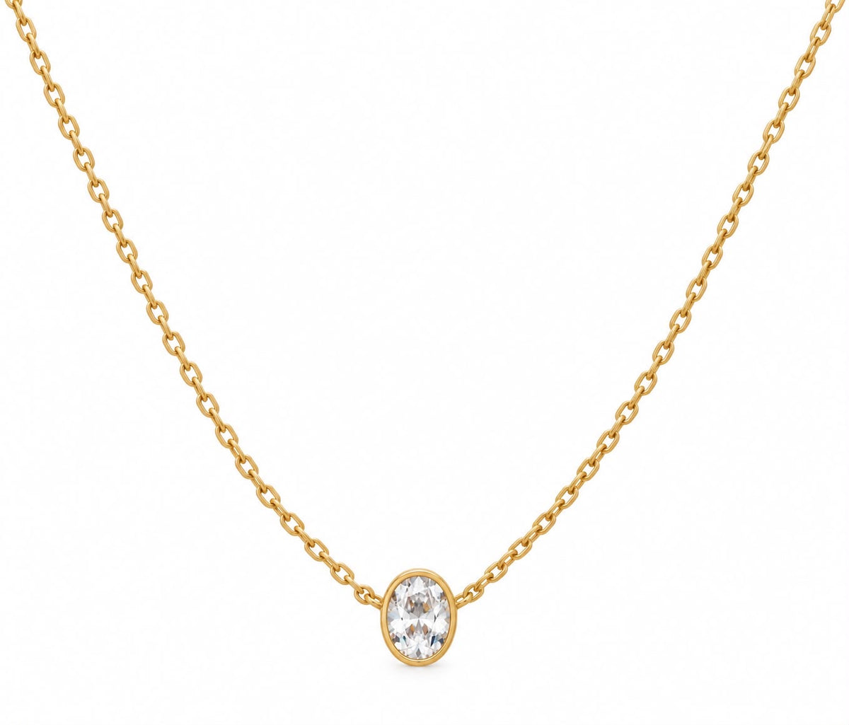 Radiant Oval Bezel Solitaire CZ Necklace